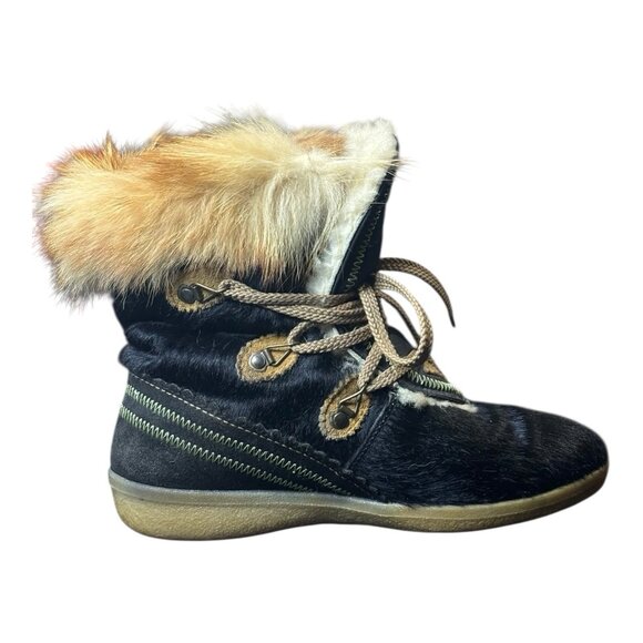 Vintage Tecnica Goat Fur Embroidered Floral Boots Black /  Brown Women's Size 38 - Picture 7 of 9